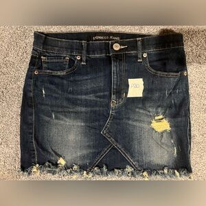 Express Dark Blue Distressed Denim Skirt